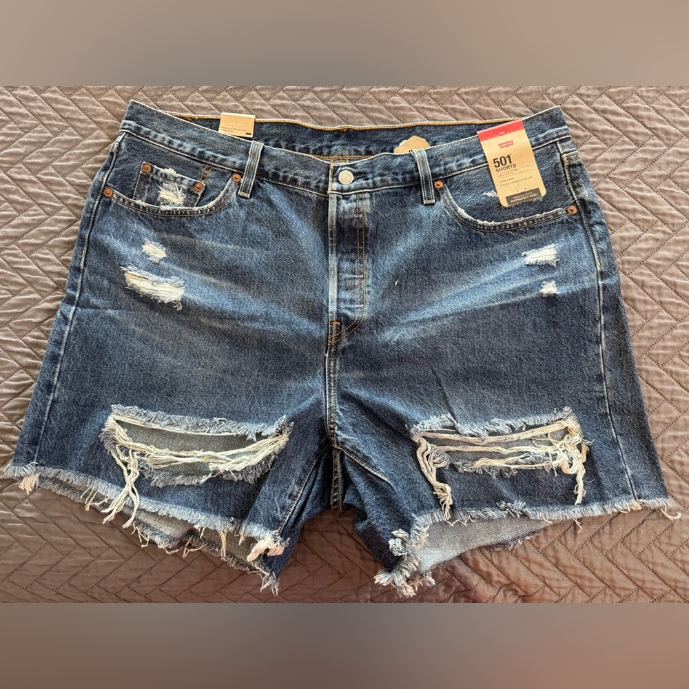 Levi's Women's Dark Blue Ripped Jean Shorts
